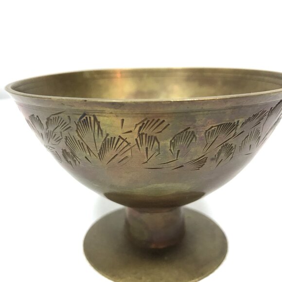 Vintage Hand Etched Solid Indian Brass Dish Bowl - Picture 3 of 5